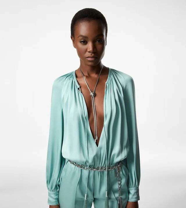LONG SLEEVE GATHERED JUMPSUIT