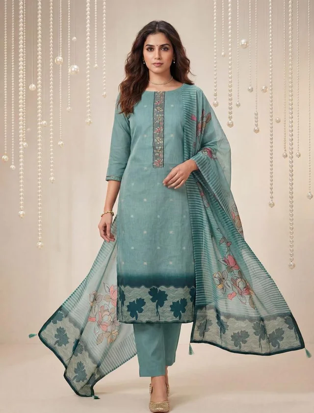 Aanvi Sage Jacquard Kurta Set