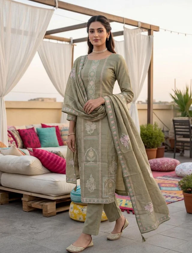 Zarra Olive Heritage Kurta Set