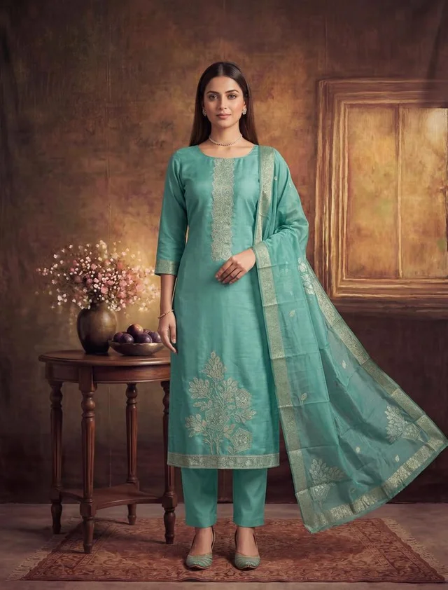 Zarra Teal Jaali Kurta Set