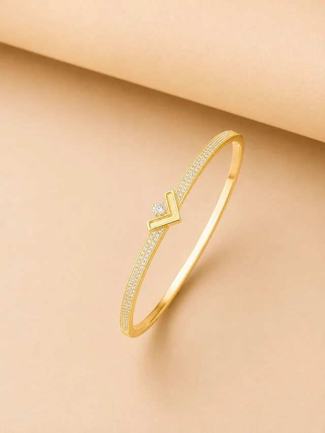 Gold Plated Cubic Zirconia Pave Chevron Bangle Bracelet