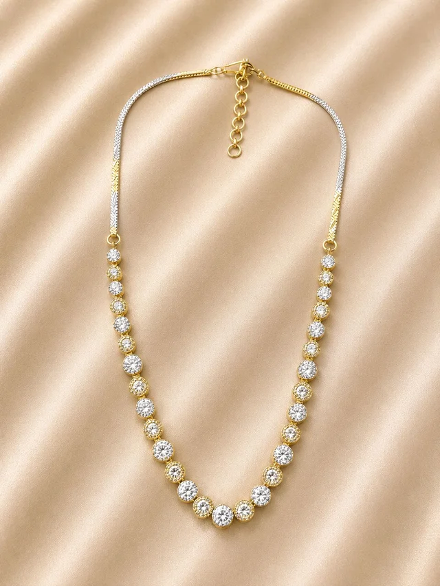 Two Tone Gold and Silver Cubic Zirconia Graduated Tennis Necklace